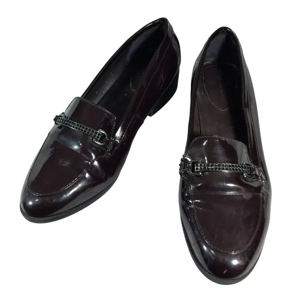 BANDOLINO! SLEEK OXBLOOD BURGUNDY PATENT LEATHER, RHINESTONE, LOAFERS! SZ 9M